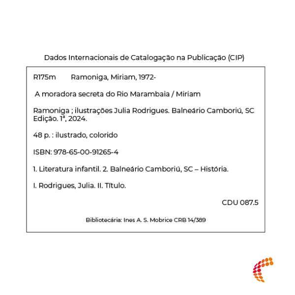 Exemplo de ficha catalográfica aplicada em um livro